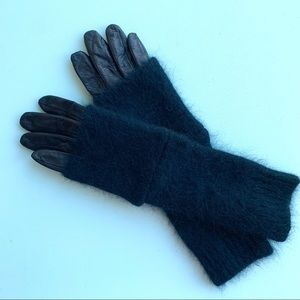 Club Monaco long black gloves in leather and angora